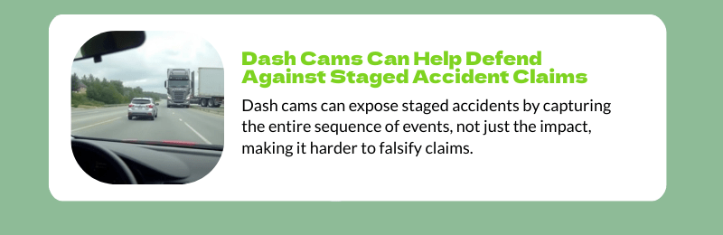 Dash cam defending against staged accident claims — video evidence exposing coordinated maneuvers, sudden braking and reverse-impact fraud targeting commercial vehicles
