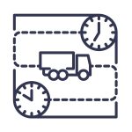 Fleet tracking icons outline showing global communication, connected vehicles, and location monitoring. Outline icons set.